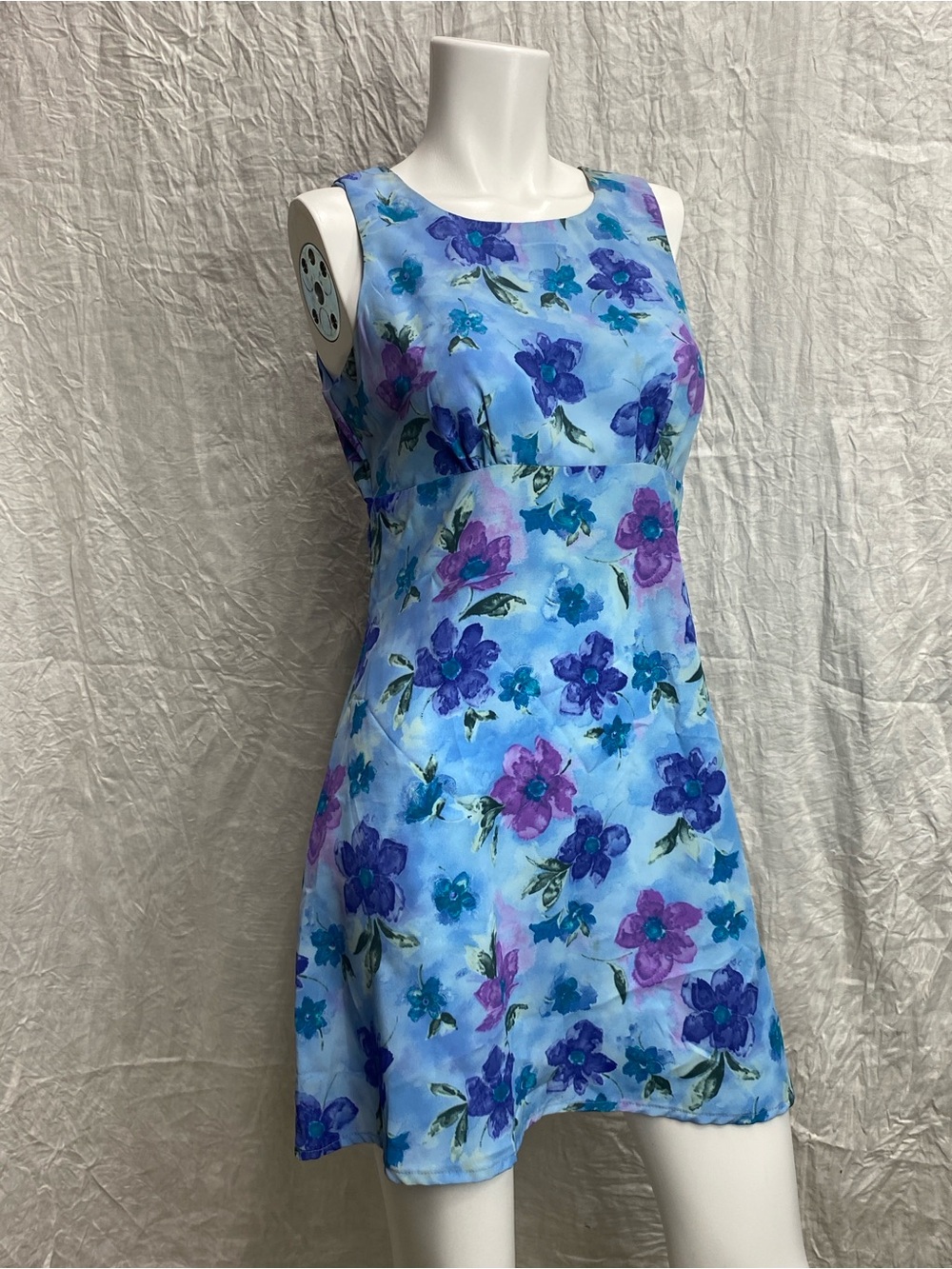 Vintage 90s All That Jazz Sleeveless Blue Floral A-Line Dress